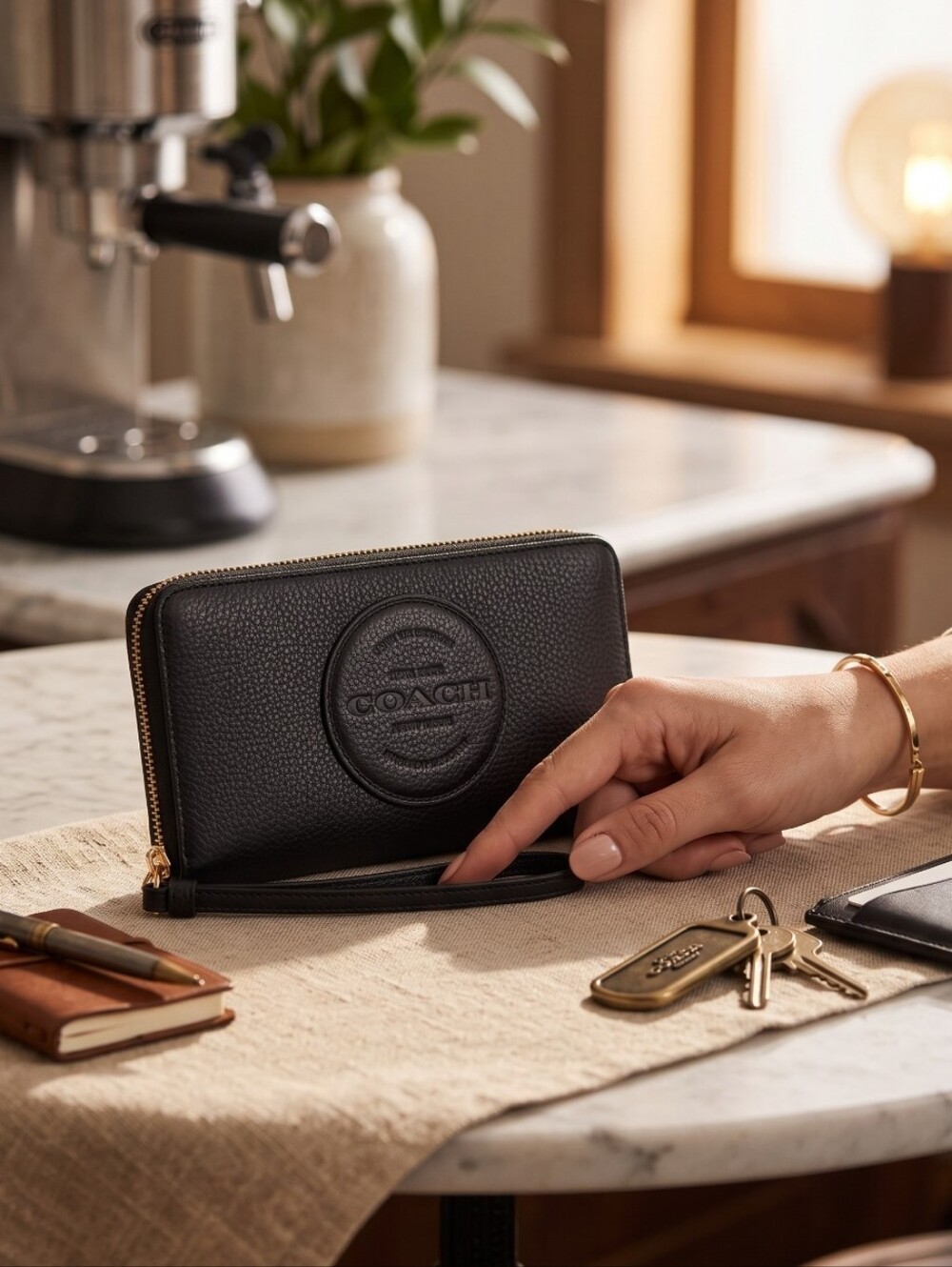 Coach Dempsey Large Leather Phone Wallet - Black
